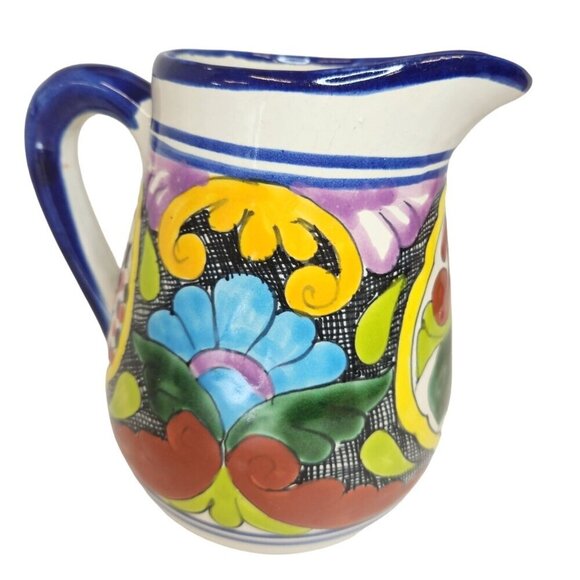 Hand-Painted Mexican Talavera Pottery Pitcher - Colorful Floral Design Singed Pi - Picture 8 of 11